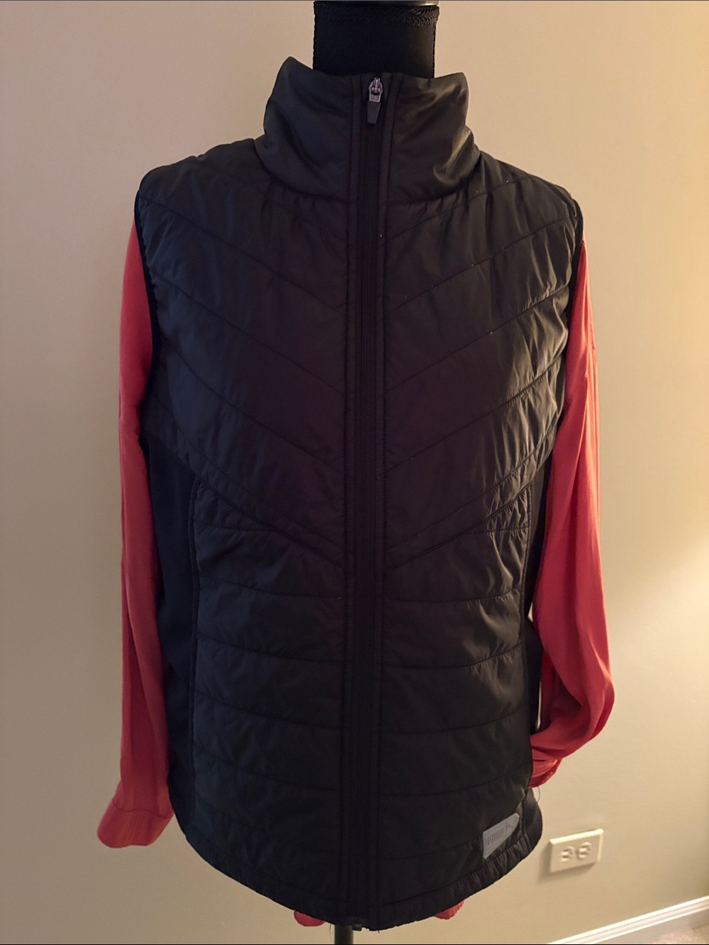 Puma Women’s Black Quilted Vest with Stand Collar